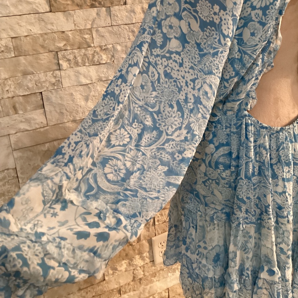 By Anthropologie Long-Sleeve Backless Sheer Ruffle Mini Dress - Picture 11 of 16